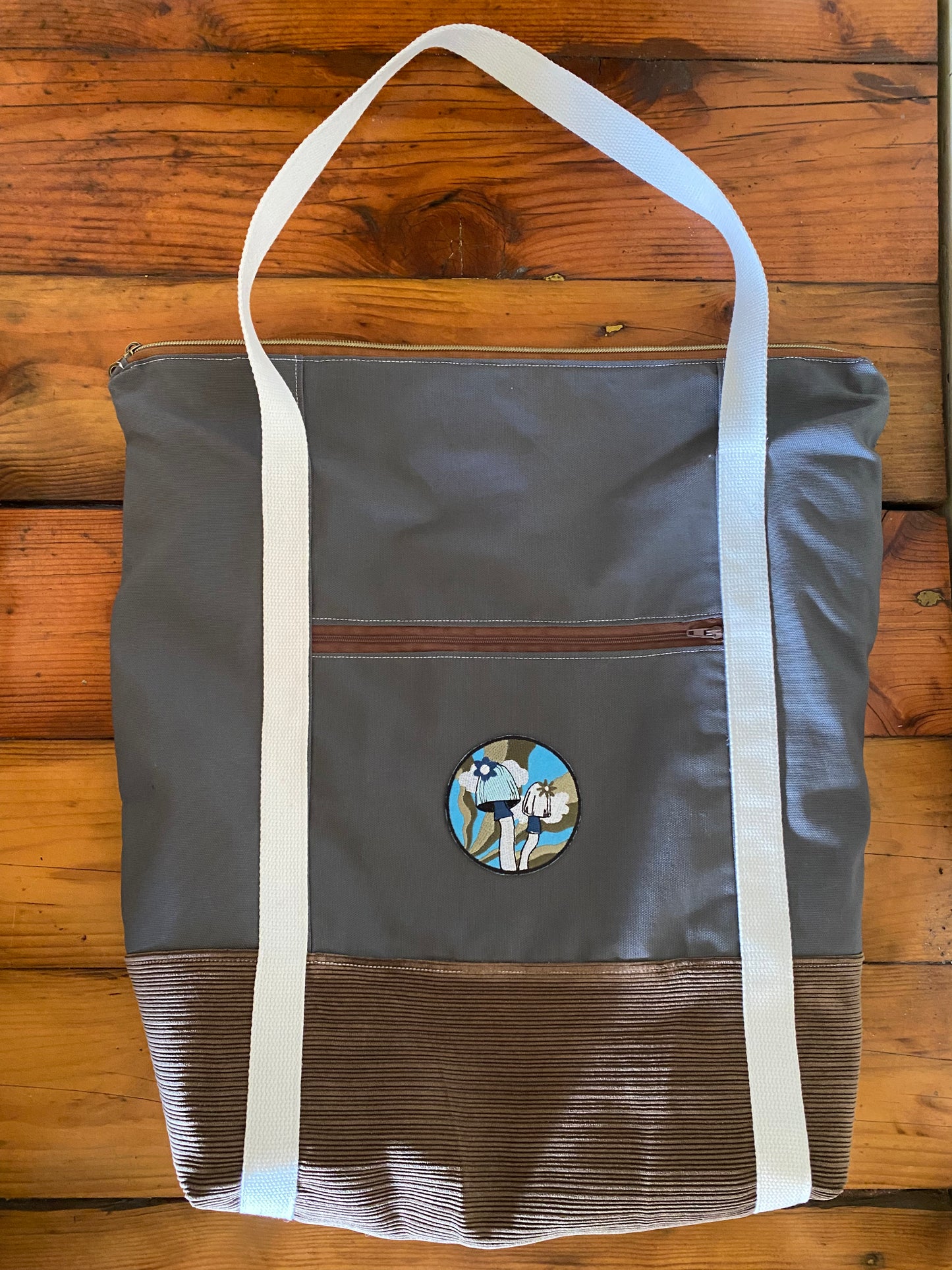 Zipper Tote Bag - Blue Mushrooms