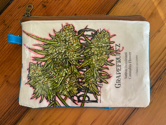 Grapefruitz Hand Drawn Upcycled Cannabis Zipper Pouch